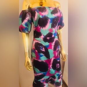 Silver Bloom Colorful Mermaid Midi Dress, Resort, Night Out, Size 14, Pre-Owned